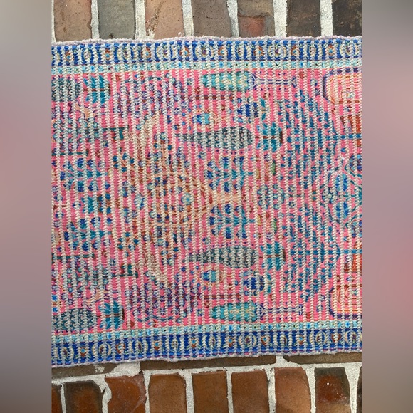 Anthropologie Pink Blue Woven Accent Rug - Picture 3 of 8